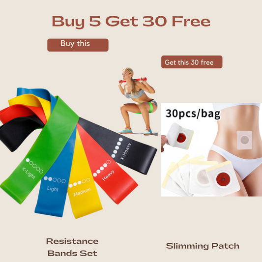 TPE Resistance Bands Fitness Set with FREE 30 PCS Weight Loss Belly Slimming Patches