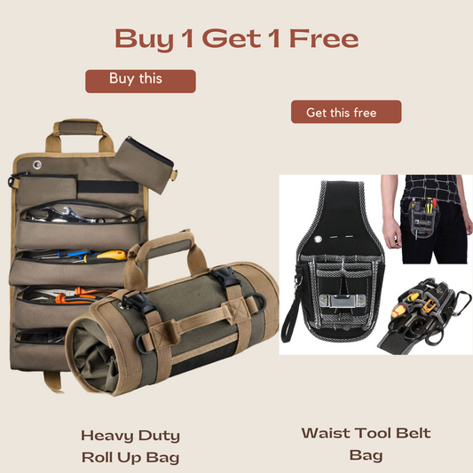 Heavy Duty Tool Roll Up Bag with FREE Waist Pocket Tool Belt Bag