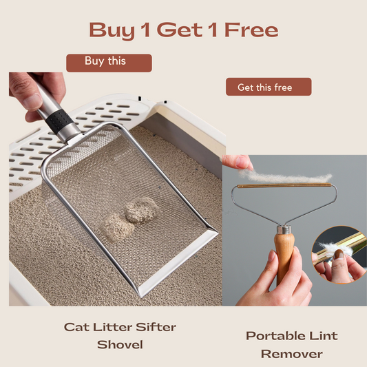 Quick Sifting Stainless Steel Mesh Cat Litter Scooper with FREE Portable Lint Remover