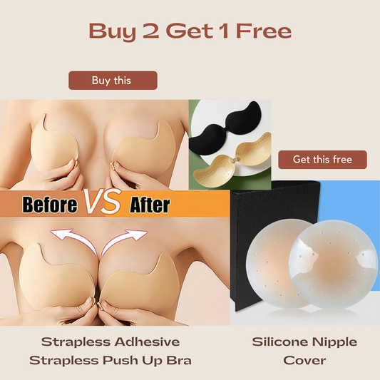 2 Pairs Silicone Invisible Chest Sticker Strapless Push Up Bra wit FREE Silicone Nipple Cover