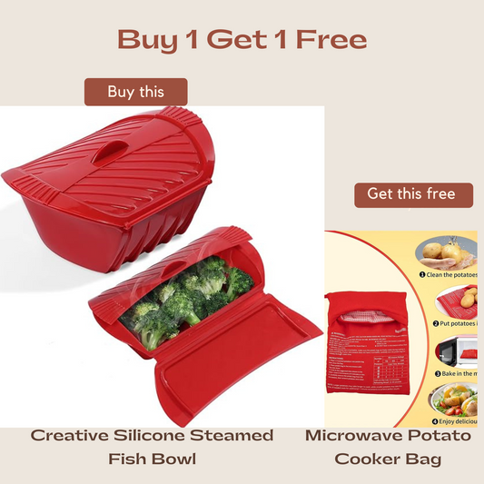 Creative Silicone Steamed Fish Bowl with FREE Microwave Potato Cooke Cooker Bag