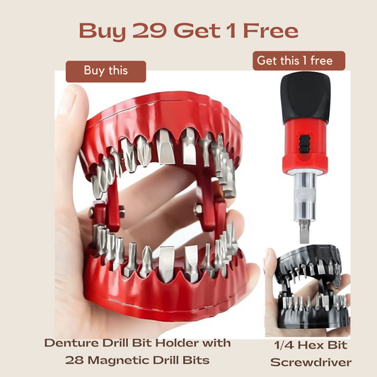 Denture Drill Bit Holder with 28 Magnetic Drill Bits with FREE 1/4 Hex Bit Screwdriver