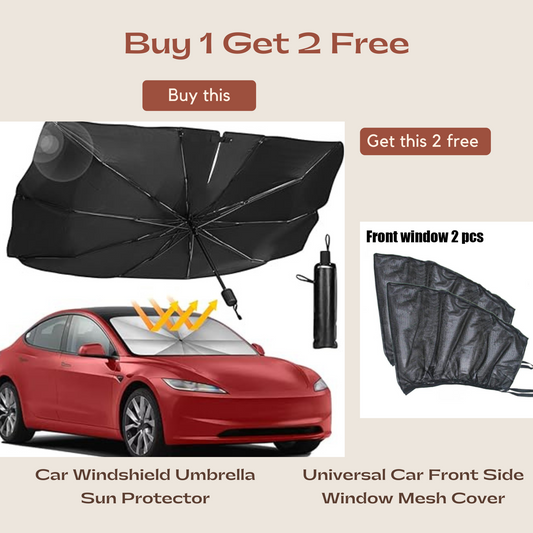 Foldable Car  Windshield Umbrella Sun Protector with FREE Universal Car Front Side Window Mesh Cover