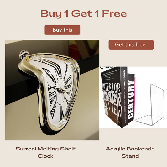 Surreal Melting Shelf Clock with FREE Acrylic Bookends Stand