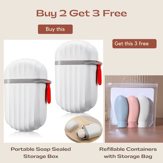 Portable Soap Sealed Storage Box with FREE 3PCS Silicone Refillable Containers with Storage Bag