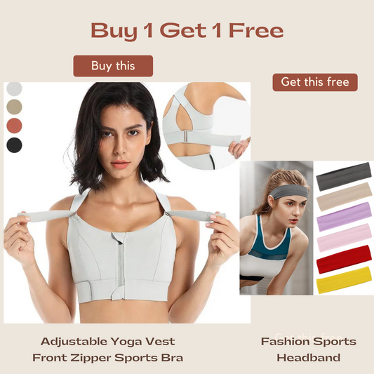 Adjustable Yoga Vest Front Zipper Sports Bra Plus Size with FREE Fashion Sports Headband