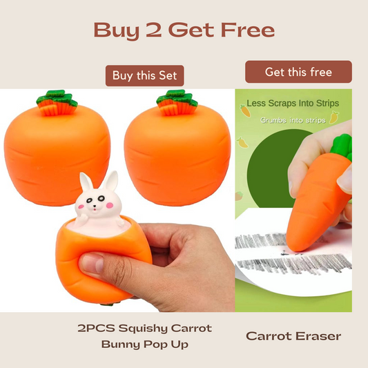 2PCS Squishy Carrot Bunny Pop Up with FREE Carrot Eraser