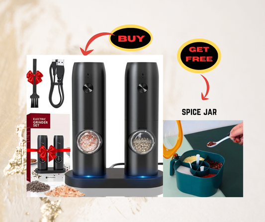 2 PCS Automatic Salt And Pepper Grinder Set with FREE Spice Jar