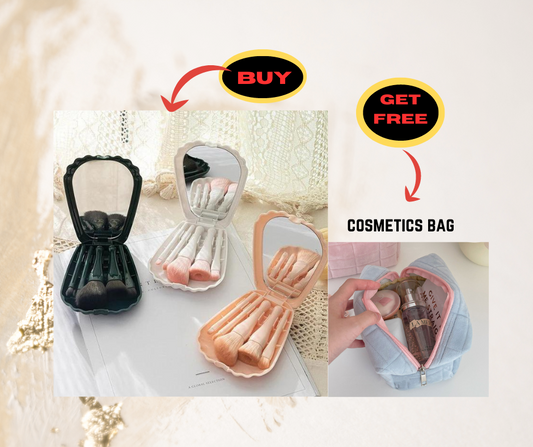 Portable Shell Case Makeup Brushes Set with FREE Cosmetics Bag