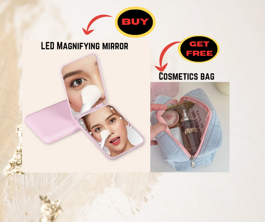 LED Magnifying Compact Makeup Mirror with FREE Cosmetics Bag