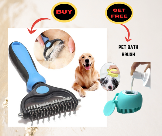 Double Sided Pet Grooming Brush with Free Silicone Pet Bath Brush