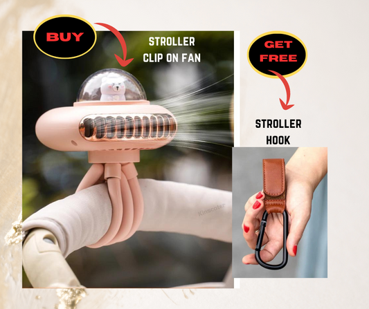 Clip on Bladeless Stroller Fan with FREE PU Leather Baby Stroller Hook