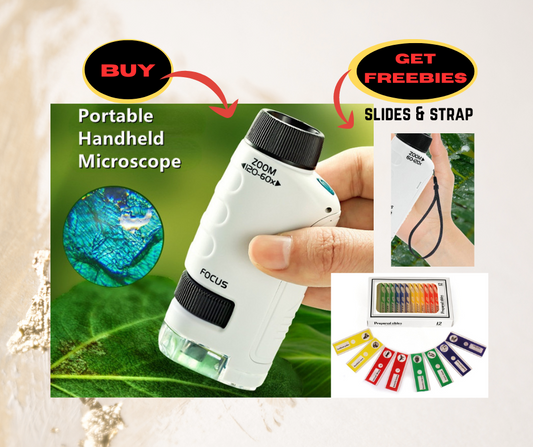 Mini Portable Microscope Kids with FREE Specimen Slides and Lanyard