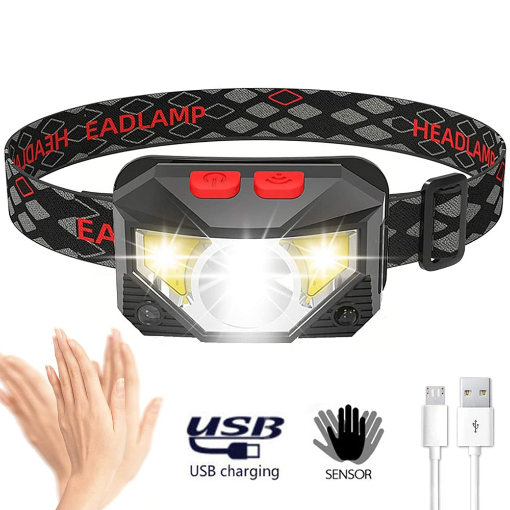 8 Modes Motion Sensor LED Headlamp Flashlight USB Rechargeable Waterproof Camping Head lamp Running Fishing headlight