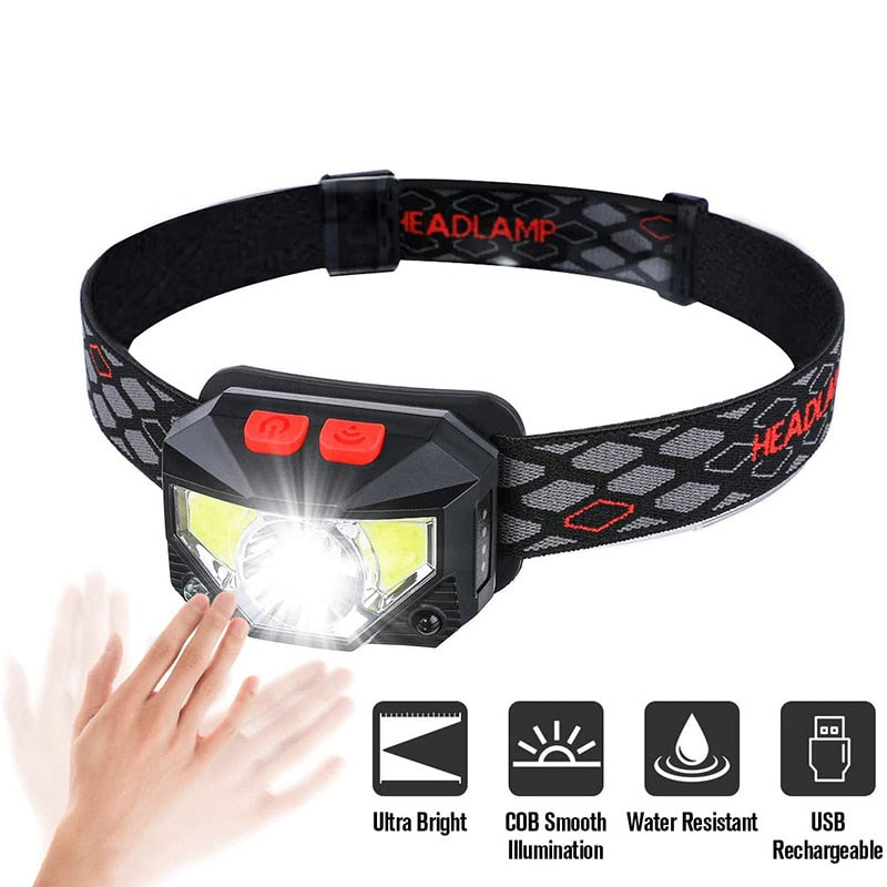 8 Modes Motion Sensor LED Headlamp Flashlight USB Rechargeable Waterproof Camping Head lamp Running Fishing headlight