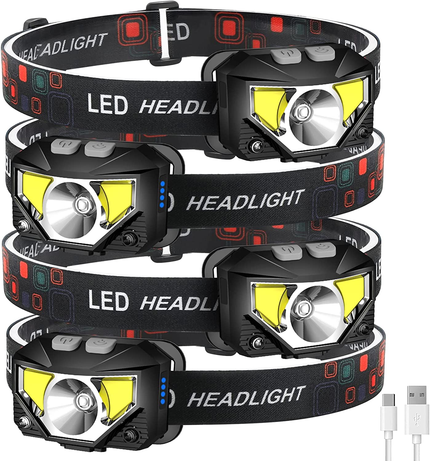 LHKNL 1200 Lumen Ultra-Light Rechargeable Headlamp – 2-Pack